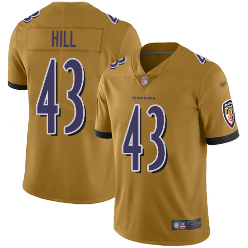 Baltimore Ravens Limited Gold Men Justice Hill Jersey NFL Football #43 Inverted Legend